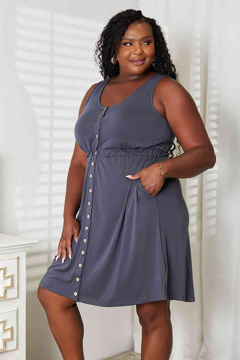 Double Take Sleeveless Button Down Magic Dress - The Sapphire Star