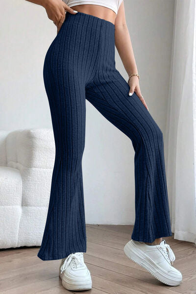 Basic Bae Full Size Ribbed High Waist Flare Pants - The Sapphire Star