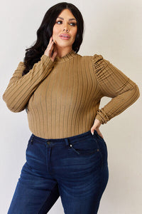 Basic Bae Full Size Ribbed Mock Neck Puff Sleeve T-Shirt - The Sapphire Star