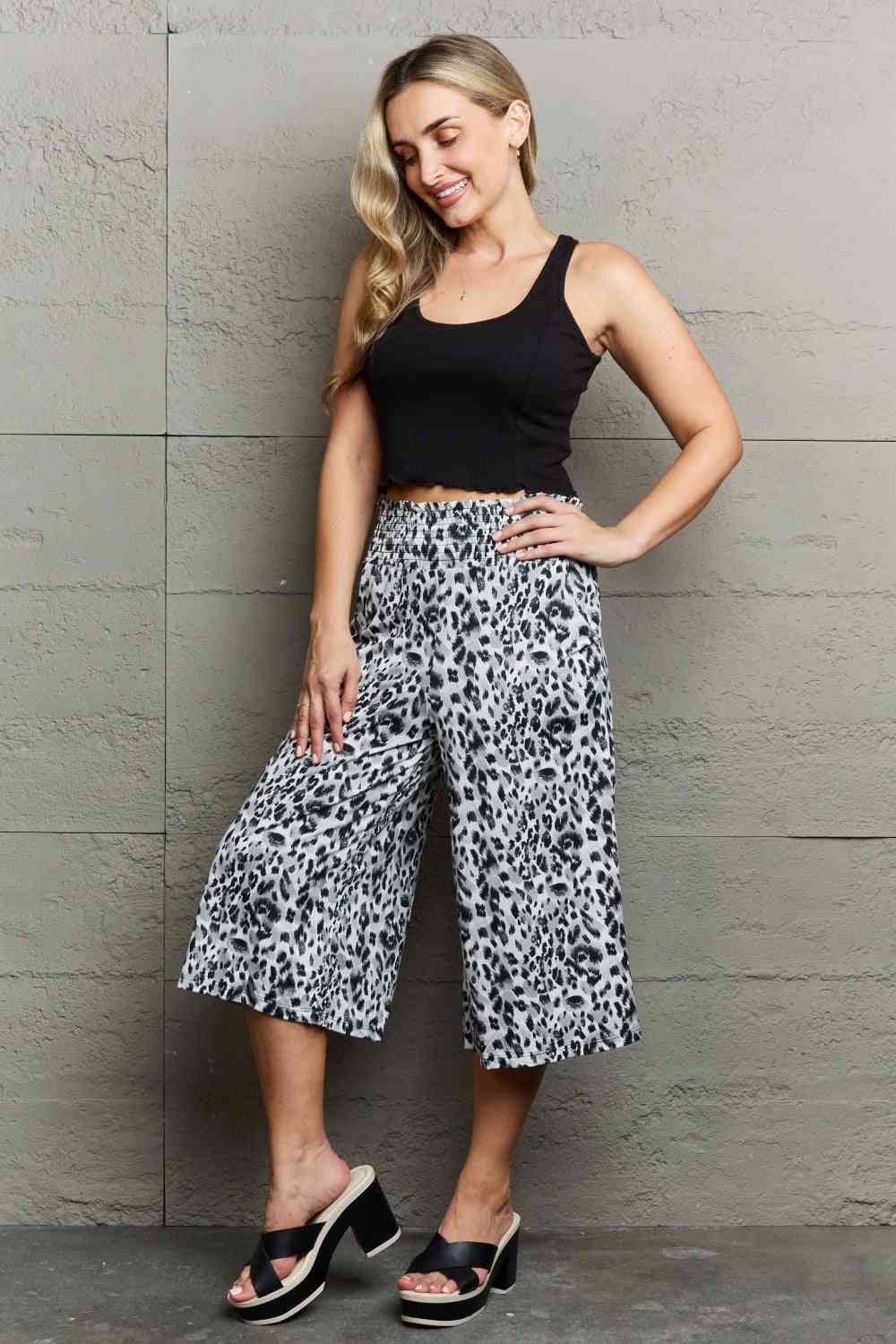 Ninexis Leopard High Waist Flowy Wide Leg Pants with Pockets - The Sapphire Star