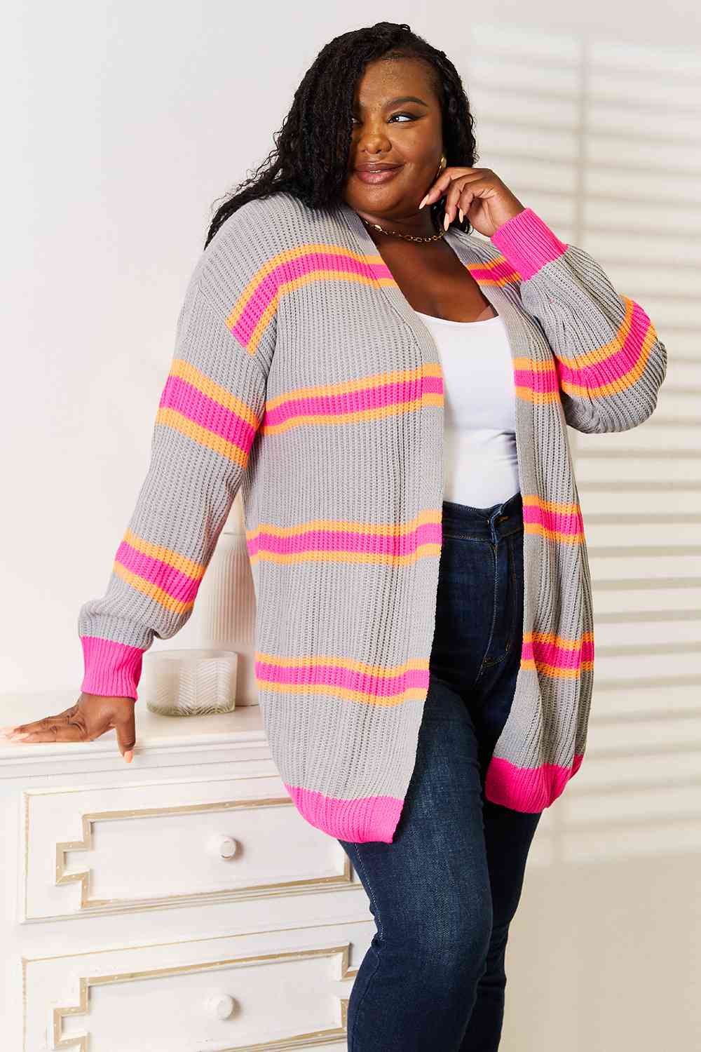 Woven Right Ribbed Long Sleeve Cardigan - The Sapphire Star