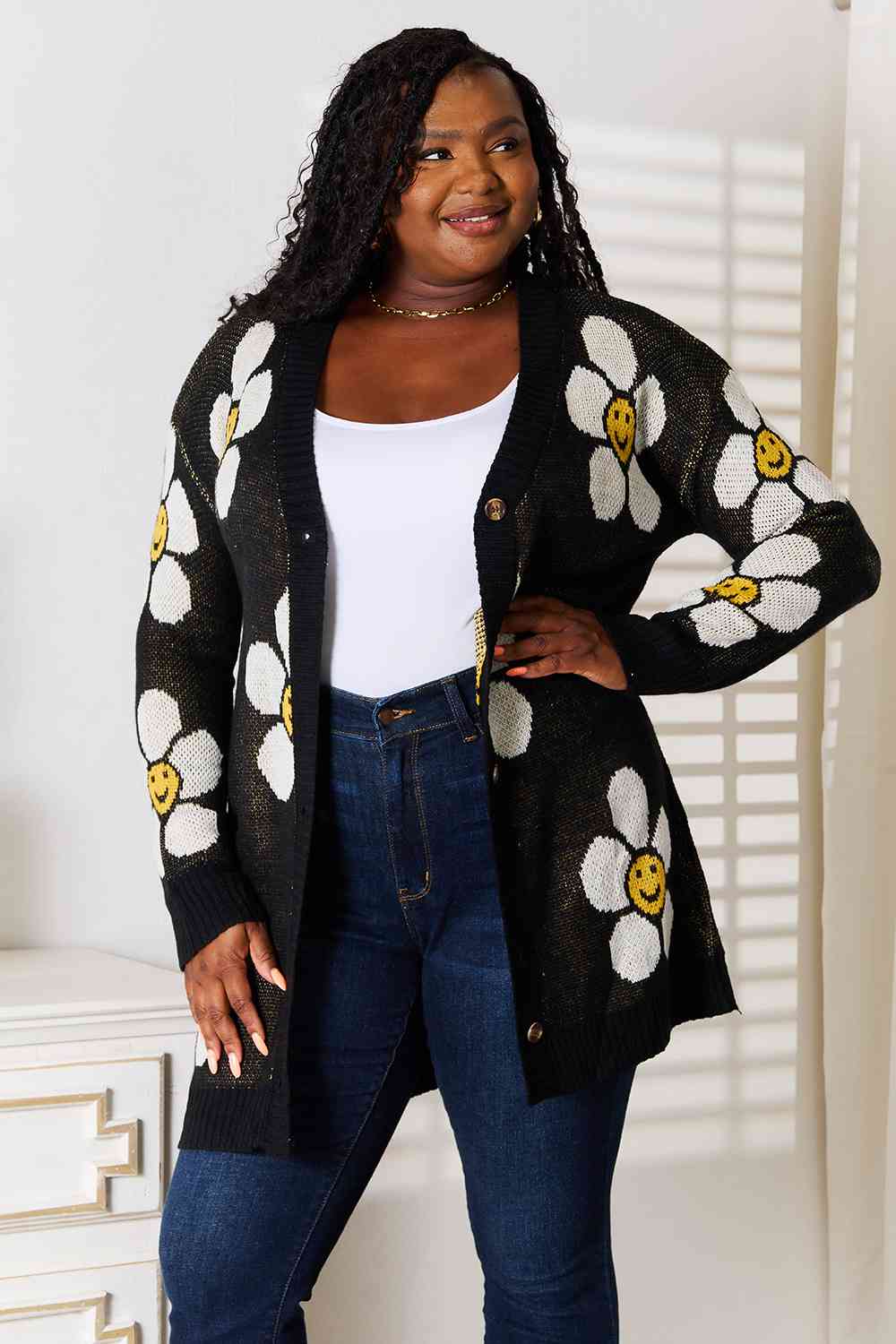 Double Take Floral Button Down Longline Cardigan - The Sapphire Star