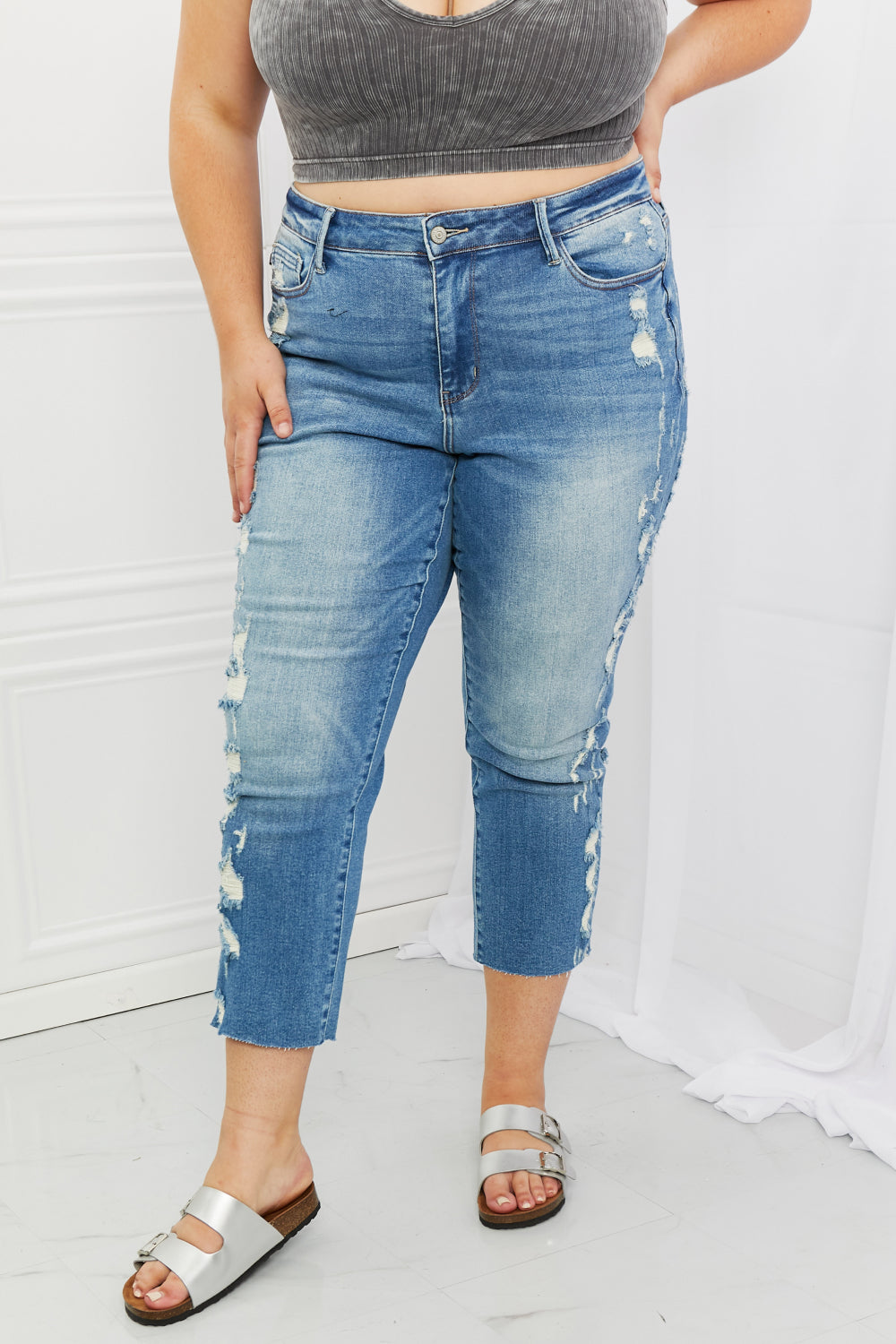 Judy Blue Laila Full Size Straight Leg Distressed Jeans - The Sapphire Star