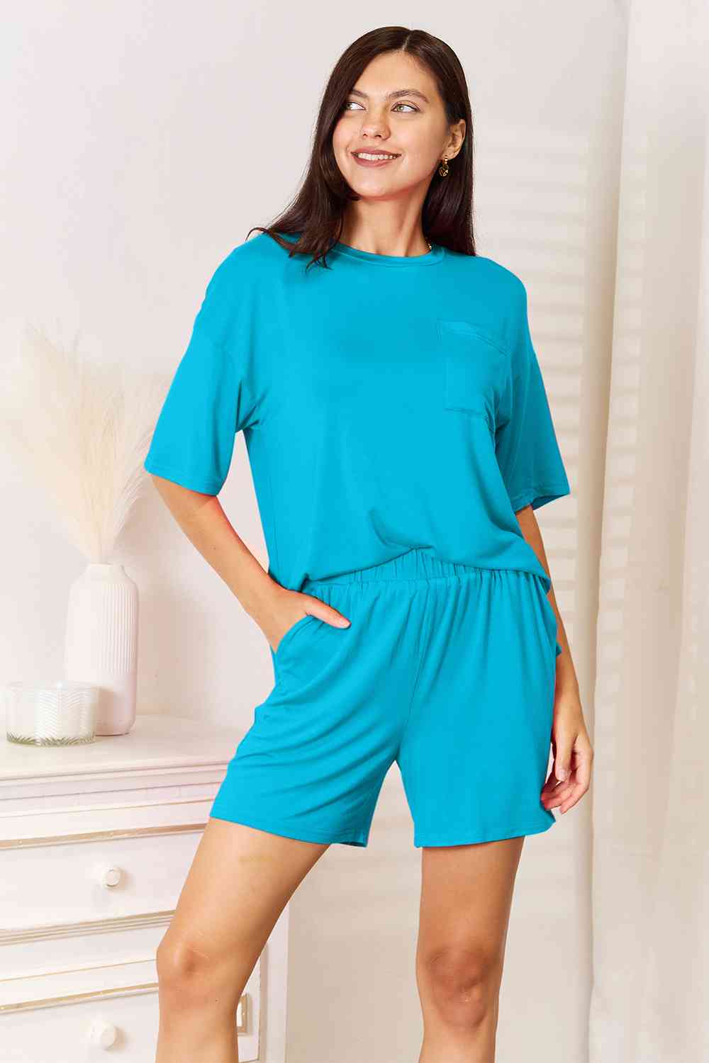 Basic Bae Full Size Soft Rayon Half Sleeve Top and Shorts Set - The Sapphire Star