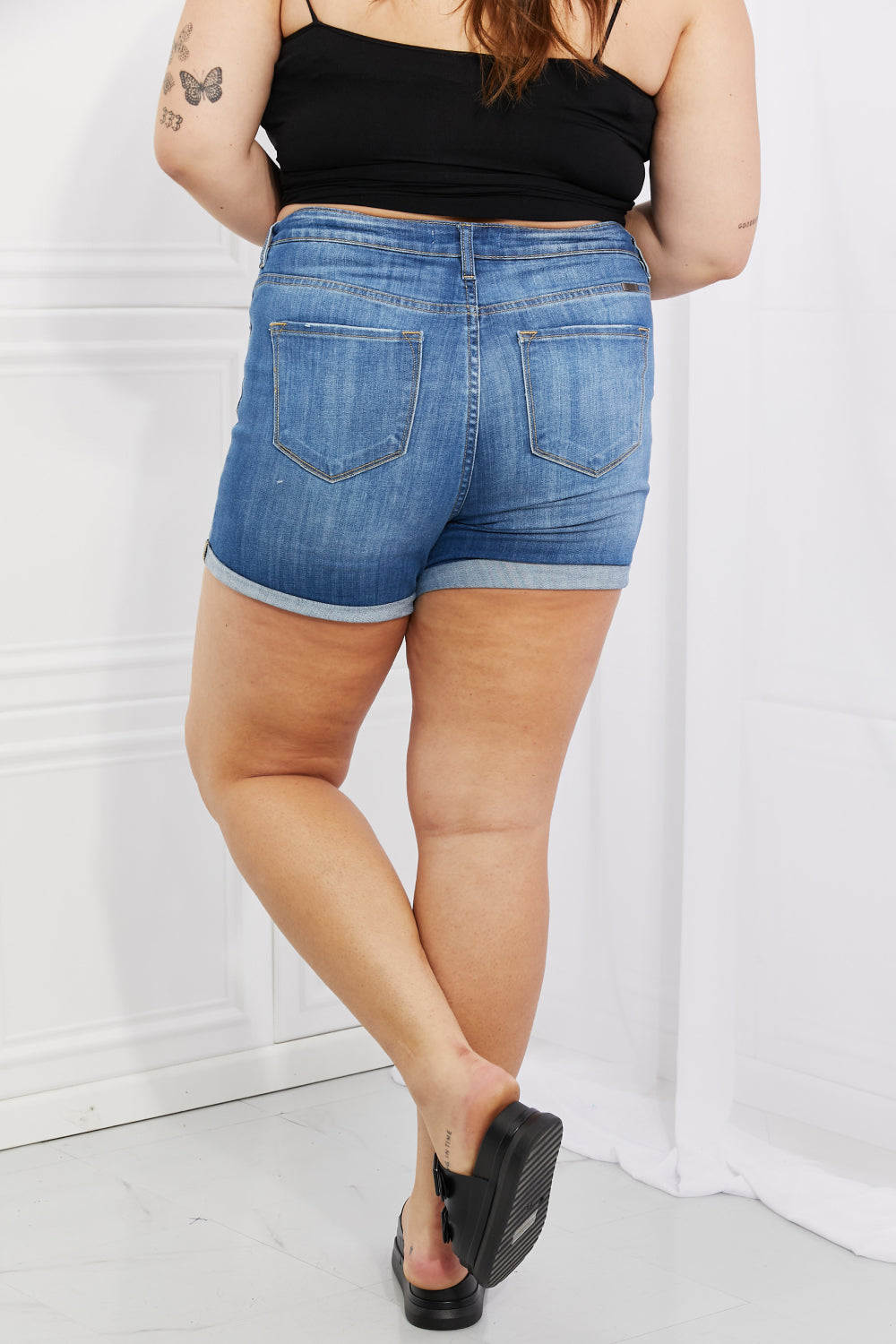 Kancan Full Size High Rise Medium Stone Wash Denim Shorts - The Sapphire Star