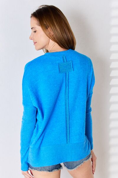 Zenana Ribbed Trim Round Neck Long Sleeve Top - The Sapphire Star