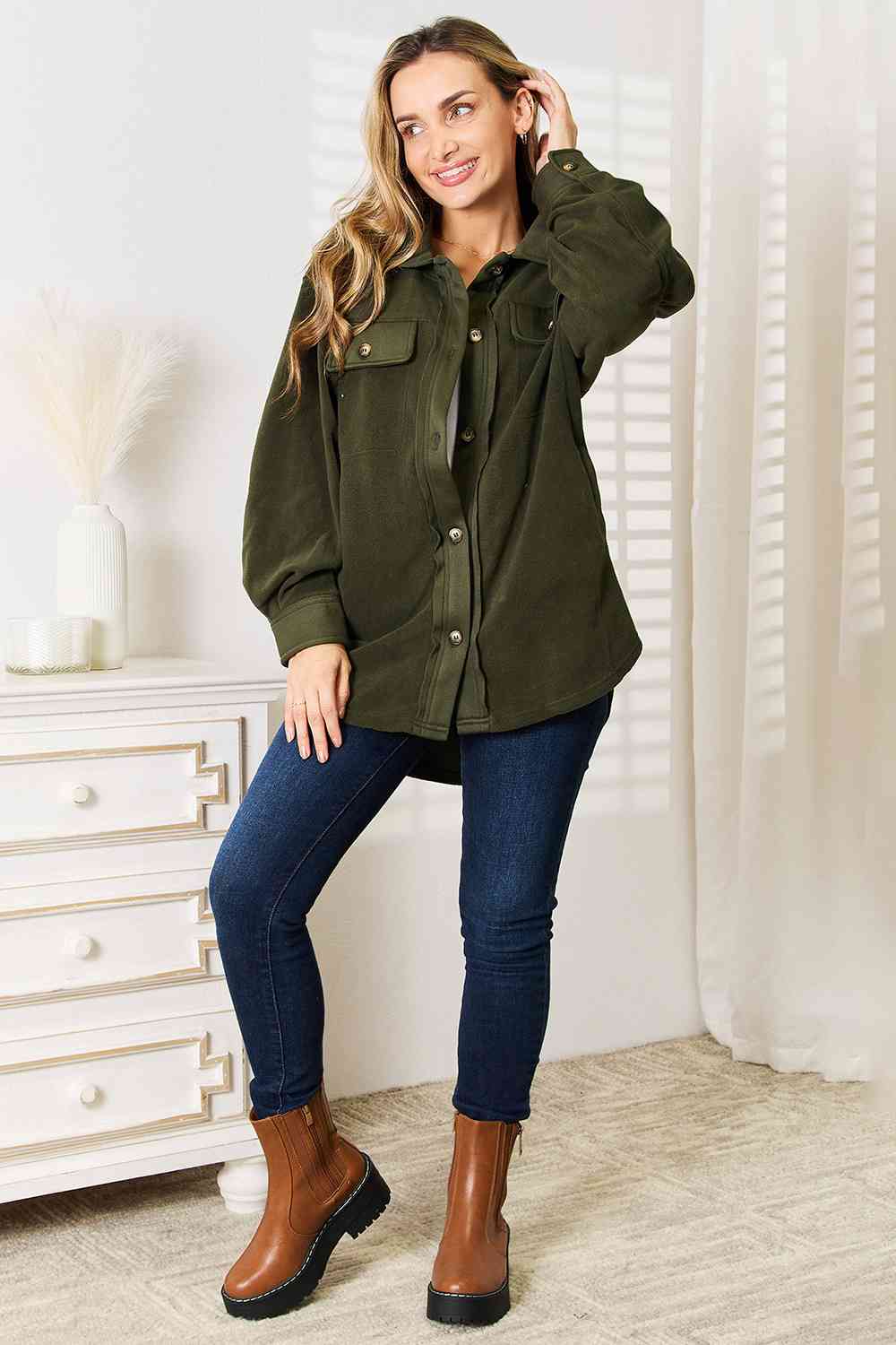 Heimish Cozy Girl Full Size Button Down Shacket - The Sapphire Star