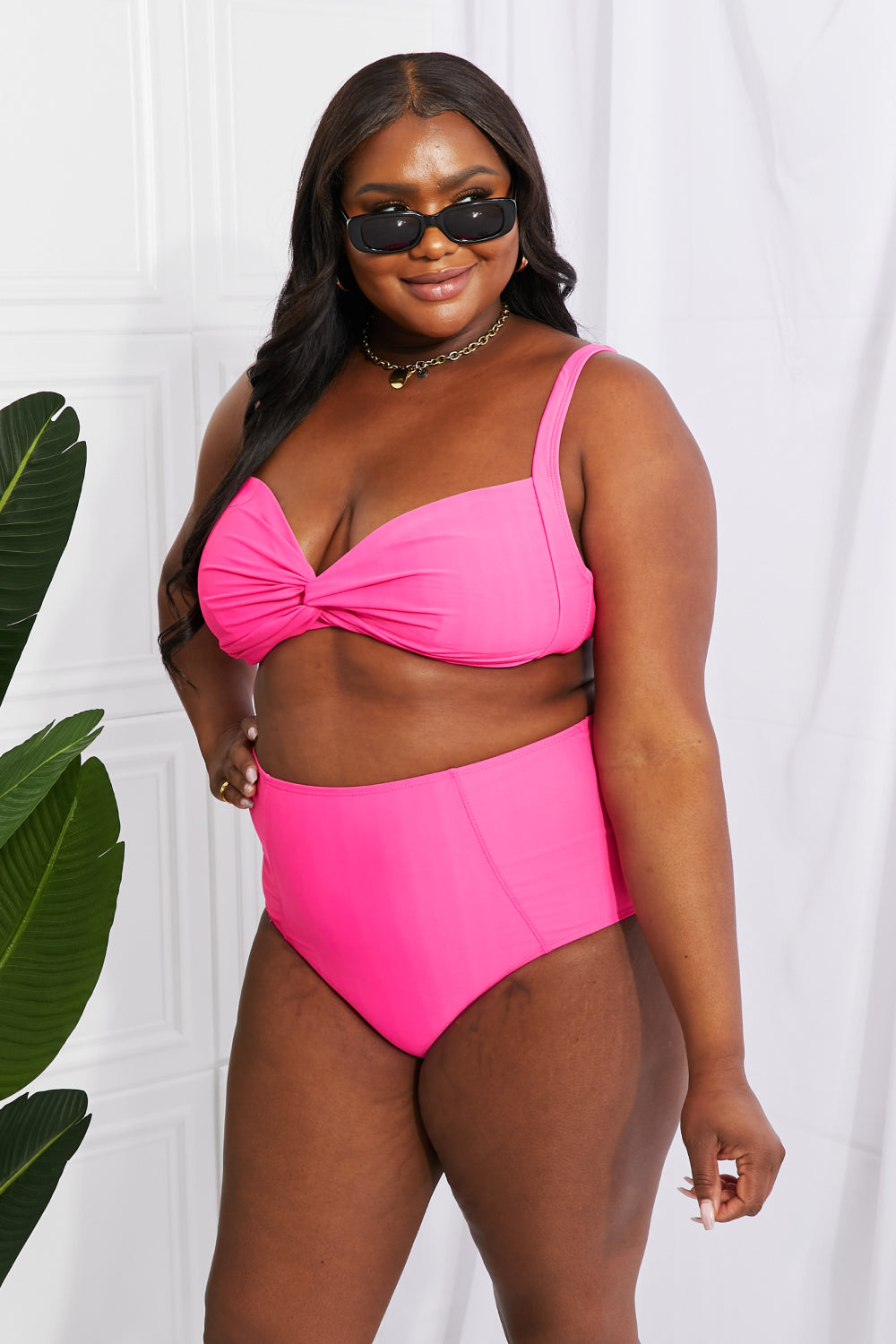 Marina West Swim Take A Dip Twist High-Rise Bikini in Pink - The Sapphire Star