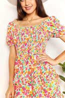 Double Take Smocked Sweetheart Neck Flounce Sleeve Mini Dress - The Sapphire Star
