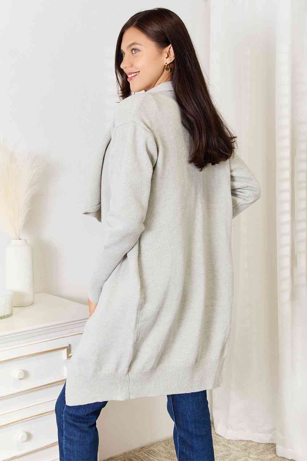 Double Take Open Front Duster Cardigan with Pockets - The Sapphire Star