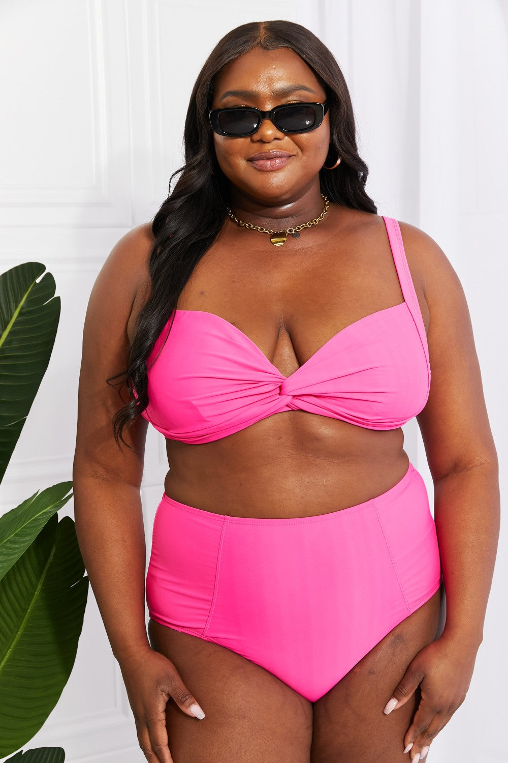 Marina West Swim Take A Dip Twist High-Rise Bikini in Pink - The Sapphire Star