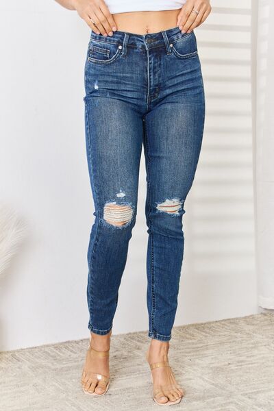 Judy Blue Full Size High Waist Distressed Slim Jeans - The Sapphire Star