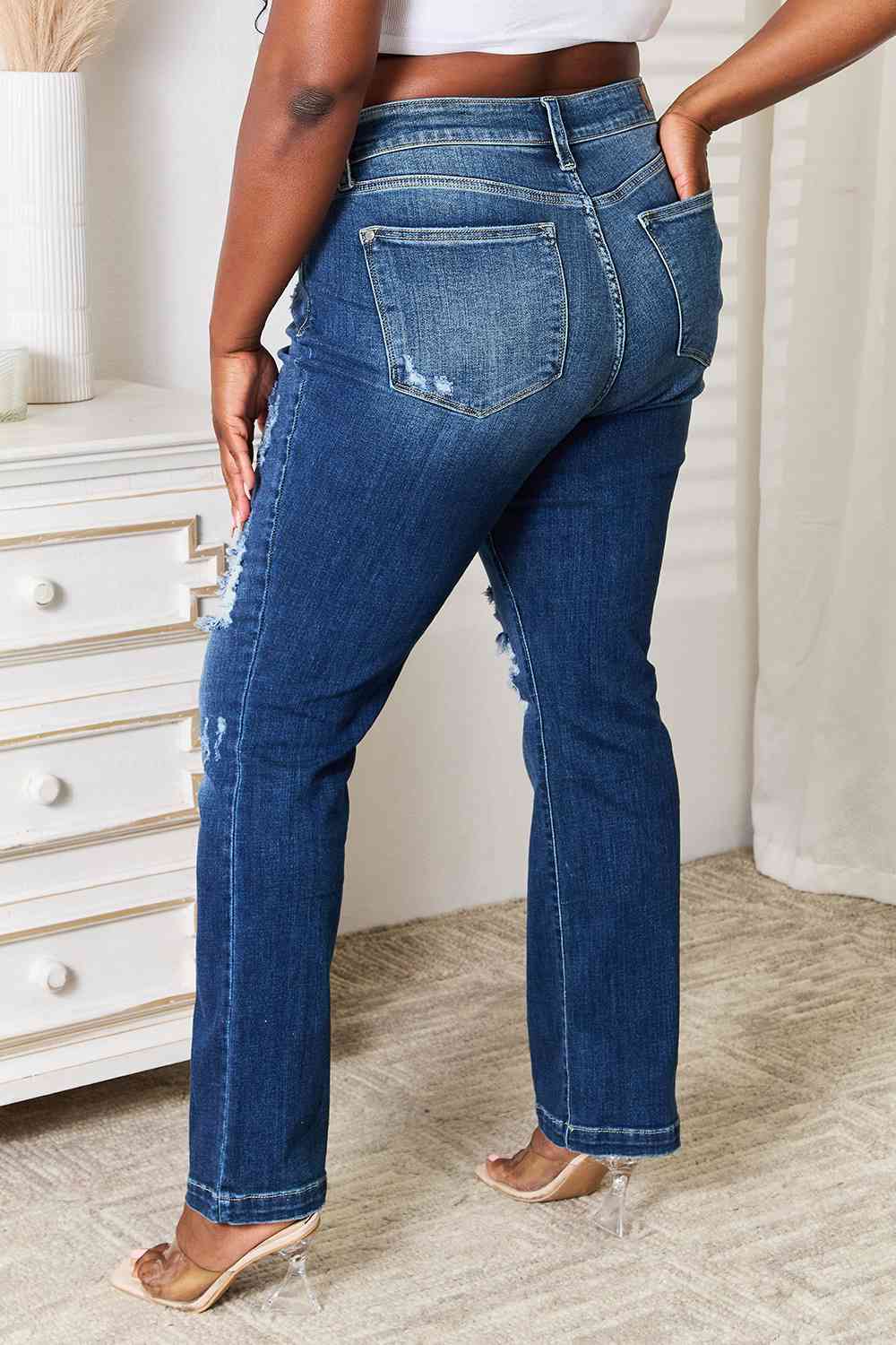 Judy Blue Full Size Mid Rise Hand Sand & Destroy Bootcut Jeans - The Sapphire Star