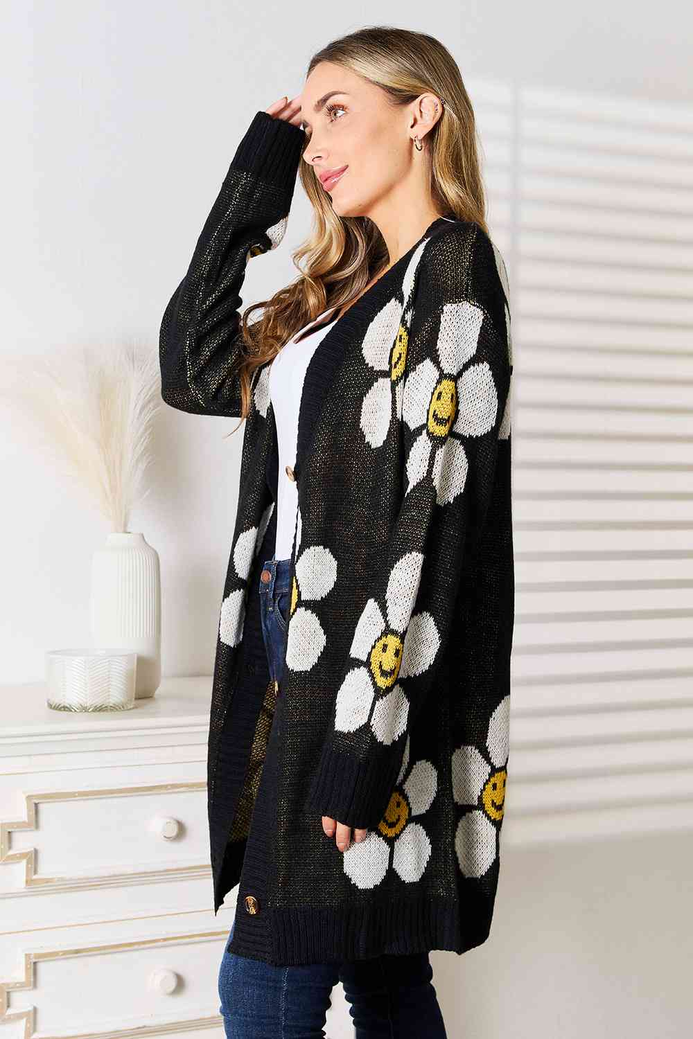 Double Take Floral Button Down Longline Cardigan - The Sapphire Star