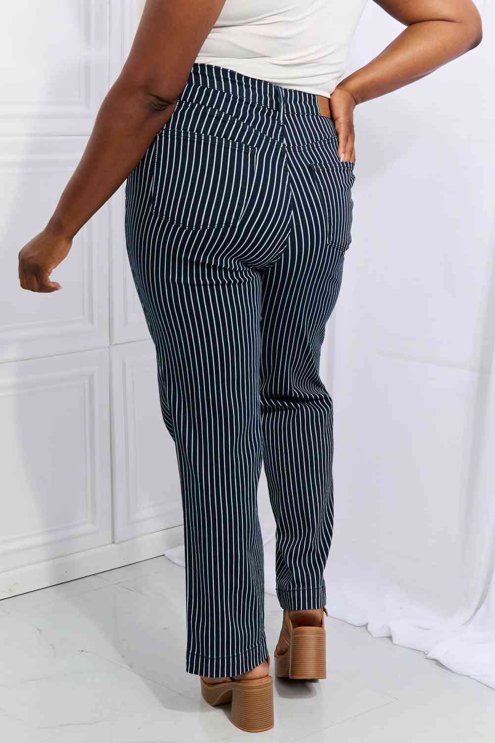 Judy Blue Cassidy Full Size High Waisted Tummy Control Striped Straight Jeans - The Sapphire Star