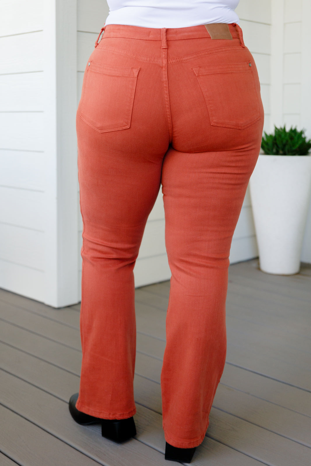 Autumn Mid Rise Slim Bootcut Jeans in Terracotta - The Sapphire Star