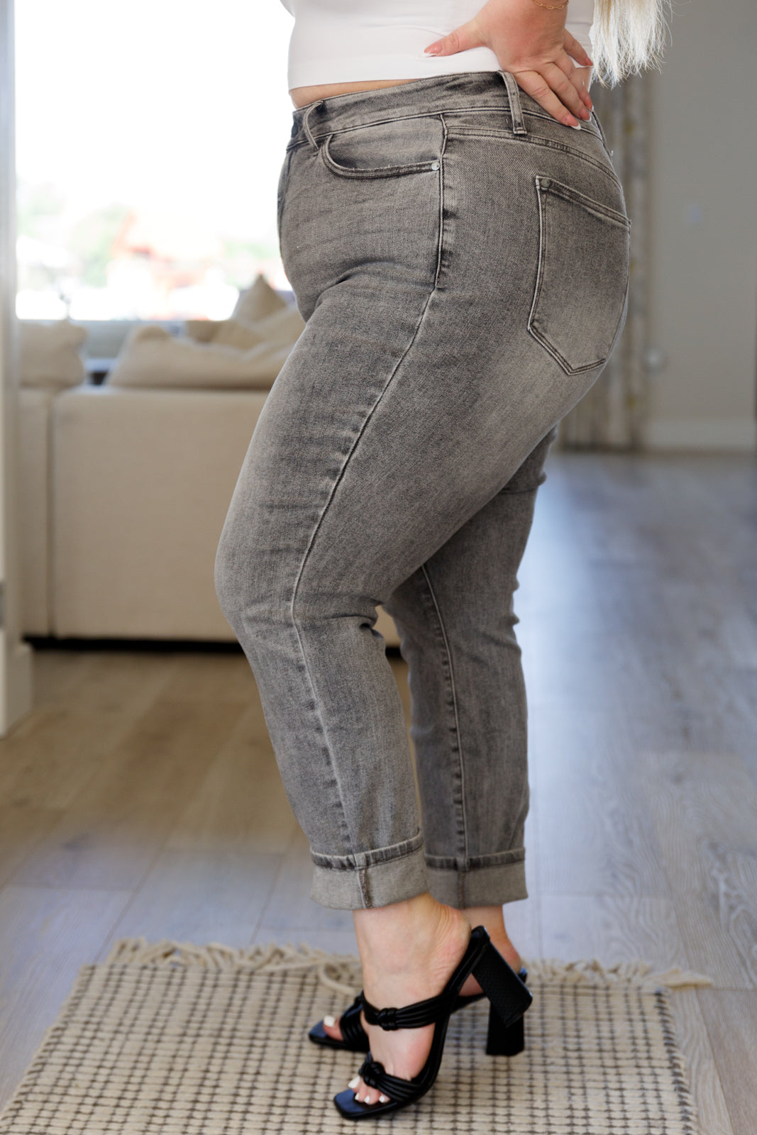 Charlotte High Rise Stone Wash Slim Jeans in Gray - The Sapphire Star