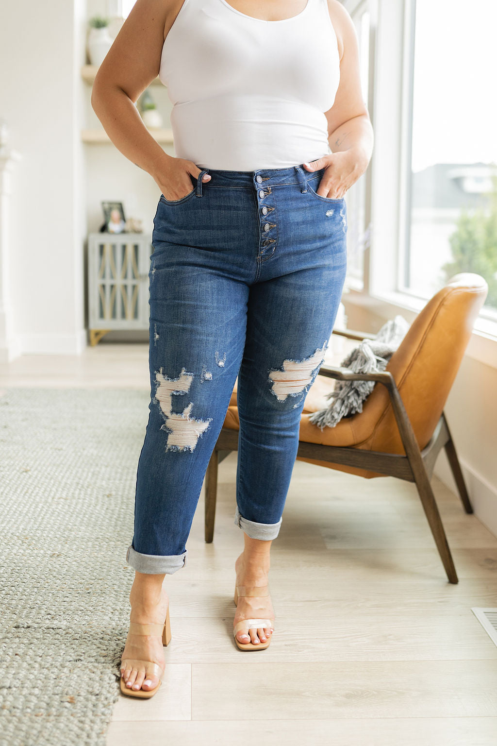 Judy Blue Colt High Rise Button Fly Distressed Boyfriend Jeans - The Sapphire Star