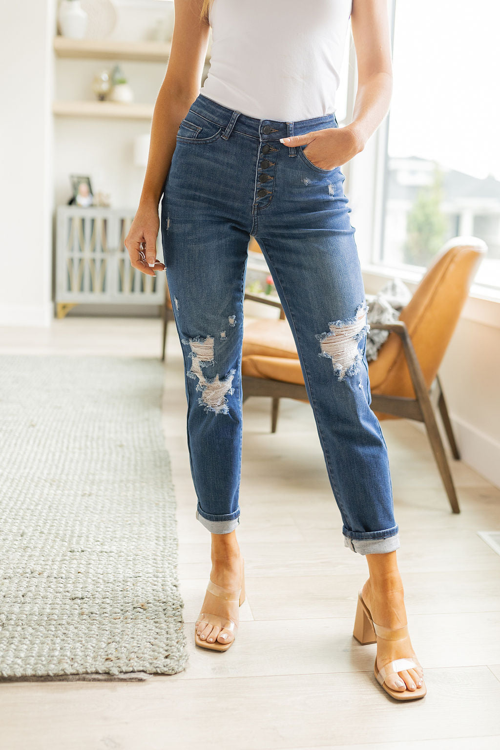 Judy Blue Colt High Rise Button Fly Distressed Boyfriend Jeans - The Sapphire Star