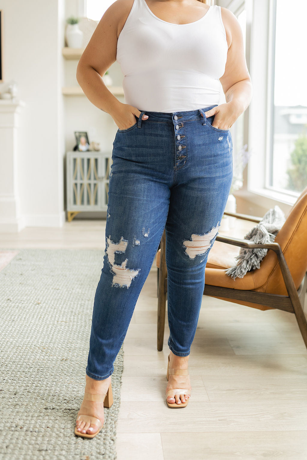 Judy Blue Colt High Rise Button Fly Distressed Boyfriend Jeans - The Sapphire Star