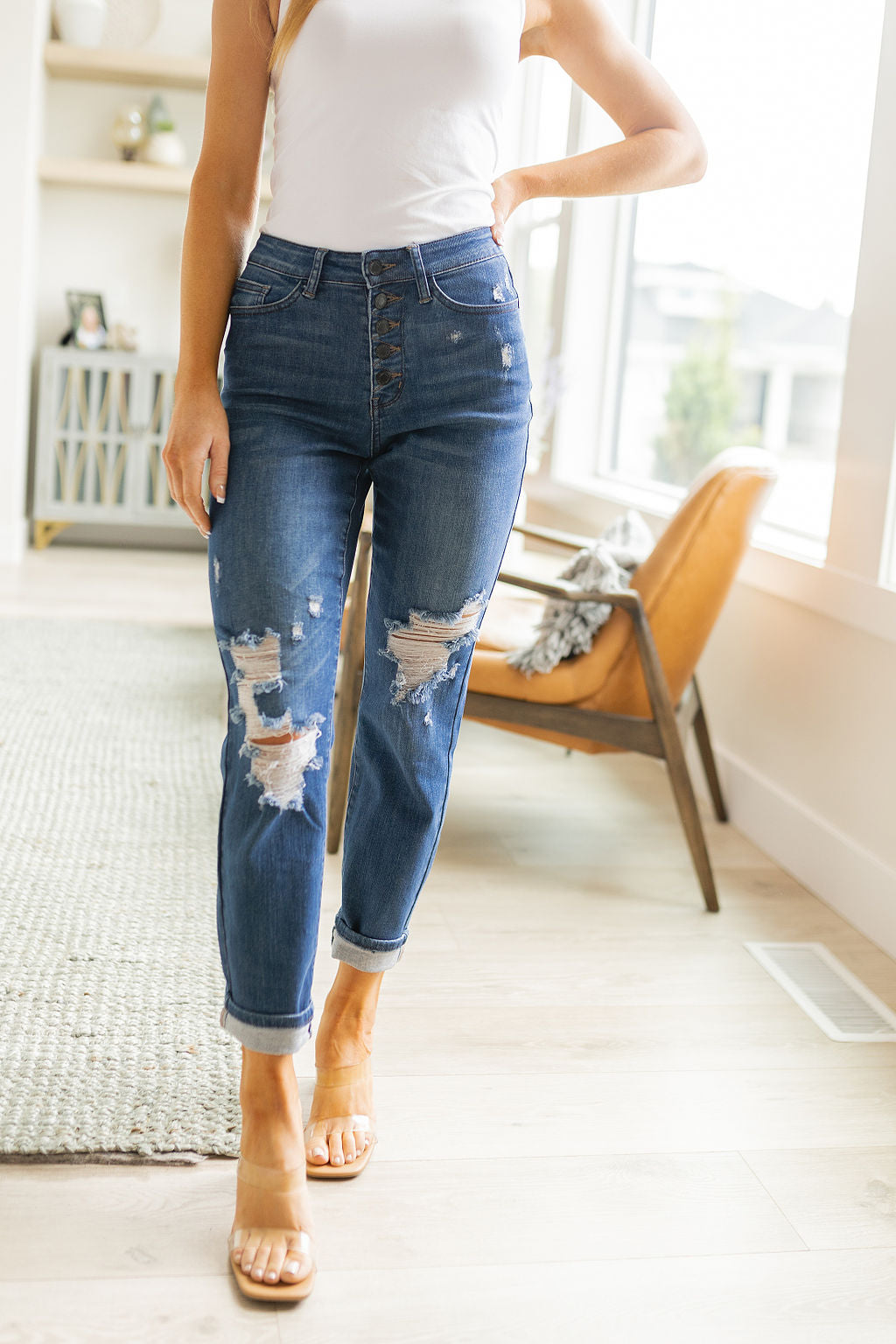 Judy Blue Colt High Rise Button Fly Distressed Boyfriend Jeans - The Sapphire Star