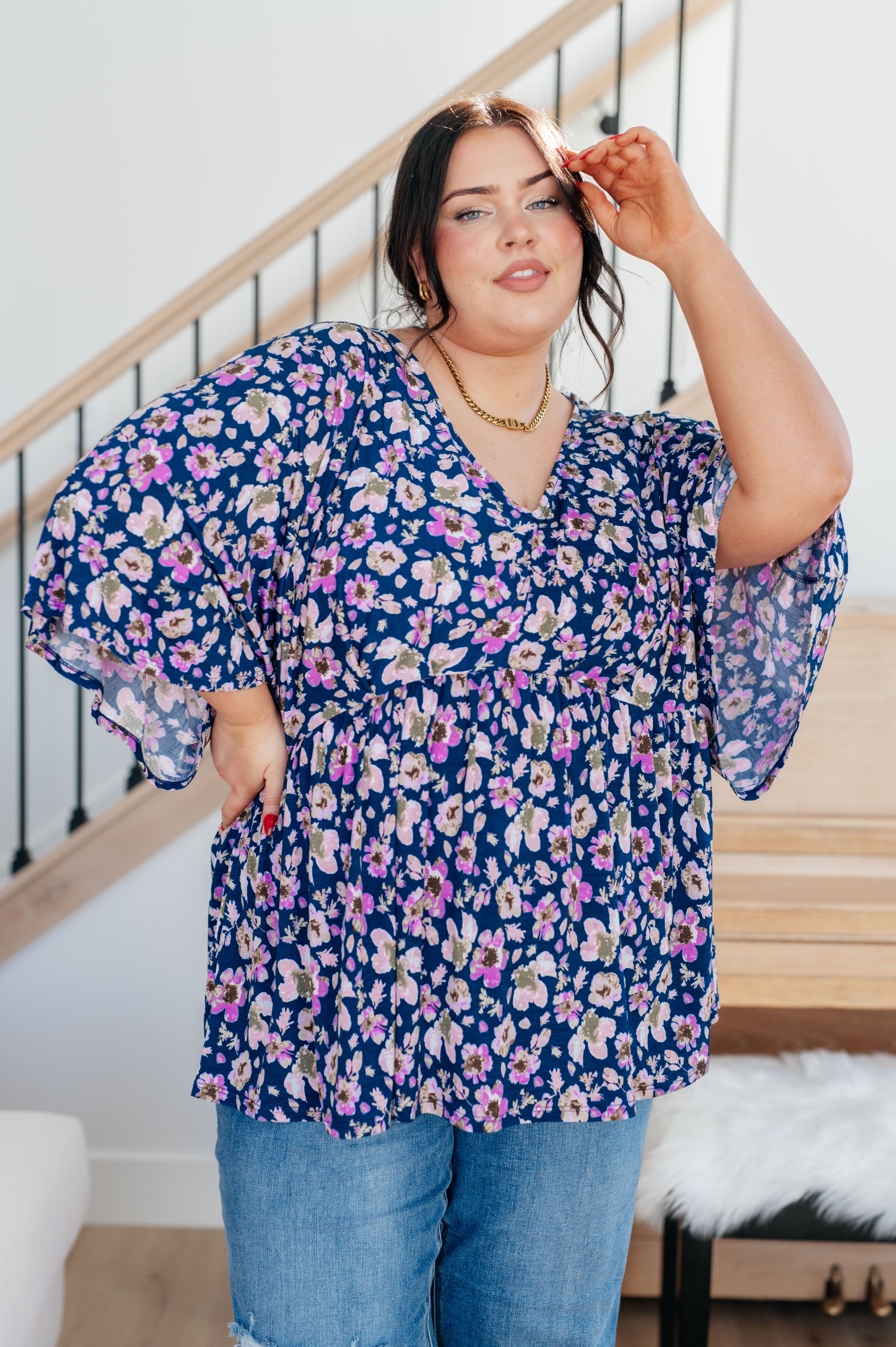 Dearest Dreamer Peplum Top in Navy Floral - The Sapphire Star