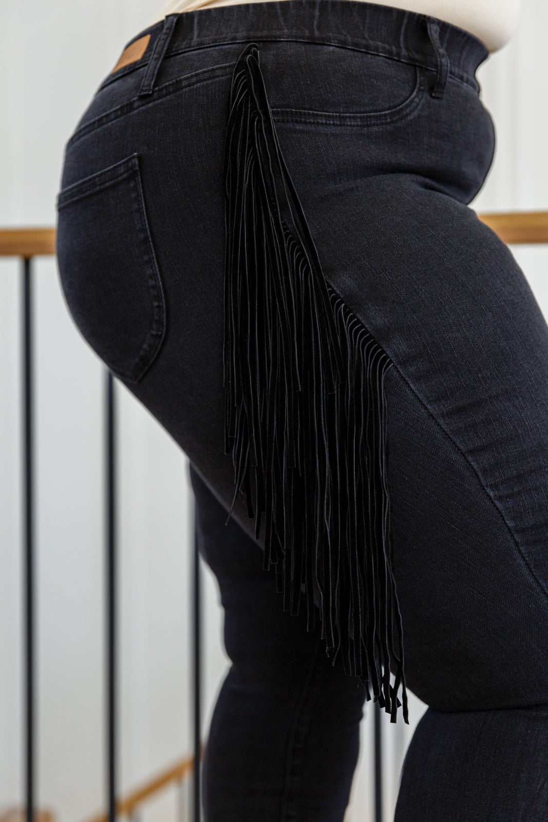 Judy Blue Hilary Side Fringe Skinny Jegging In Black - The Sapphire Star