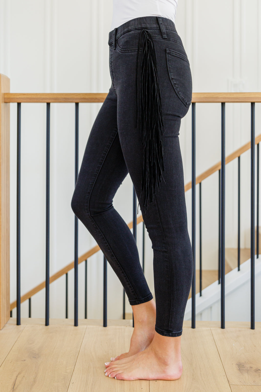 Judy Blue Hilary Side Fringe Skinny Jegging In Black - The Sapphire Star