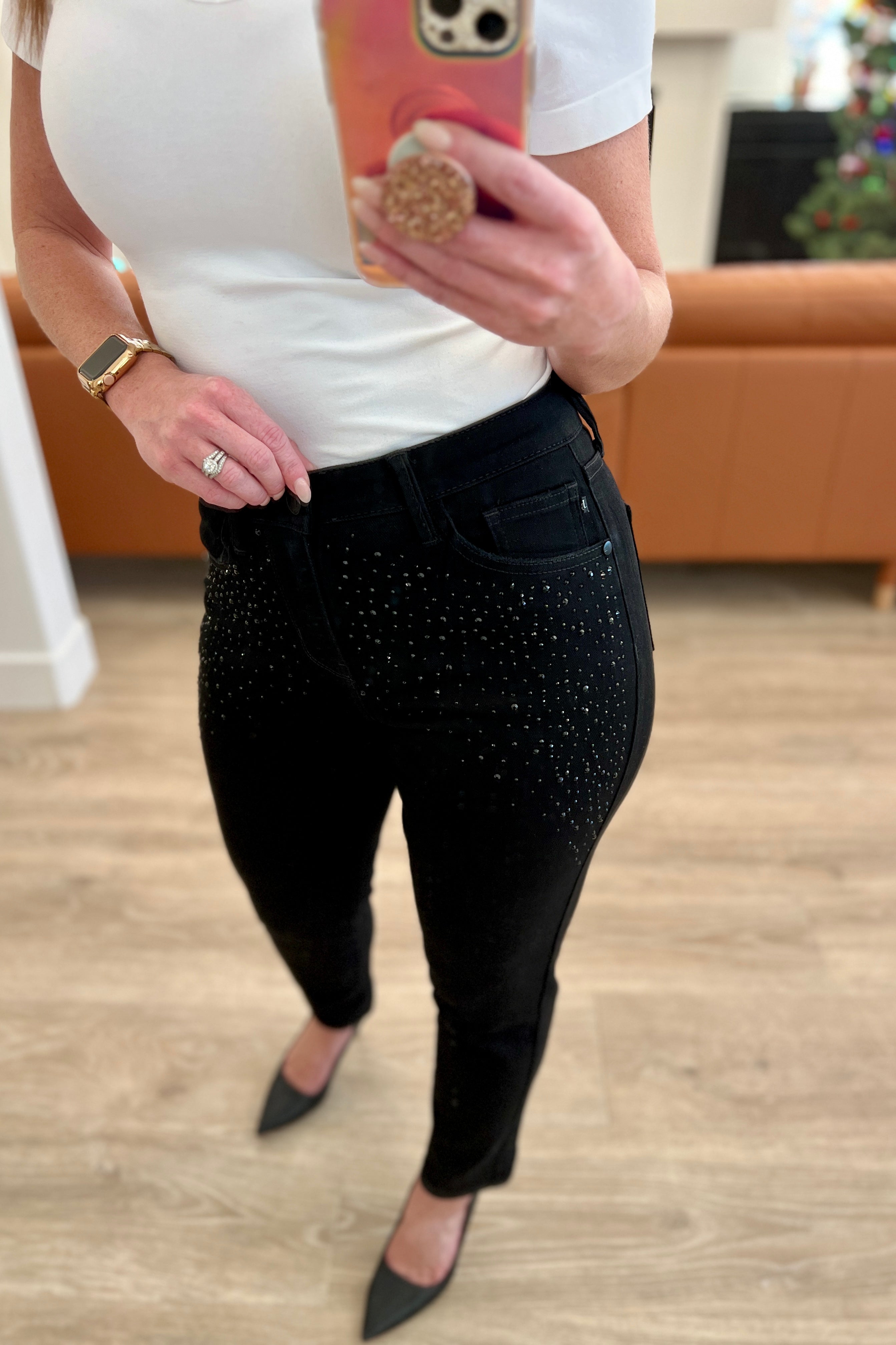 Reese Rhinestone Slim Fit Jeans in Black - The Sapphire Star