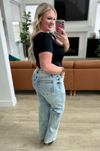 Dory High Waist Mineral Wash Raw Hem Wide Leg Jeans - The Sapphire Star