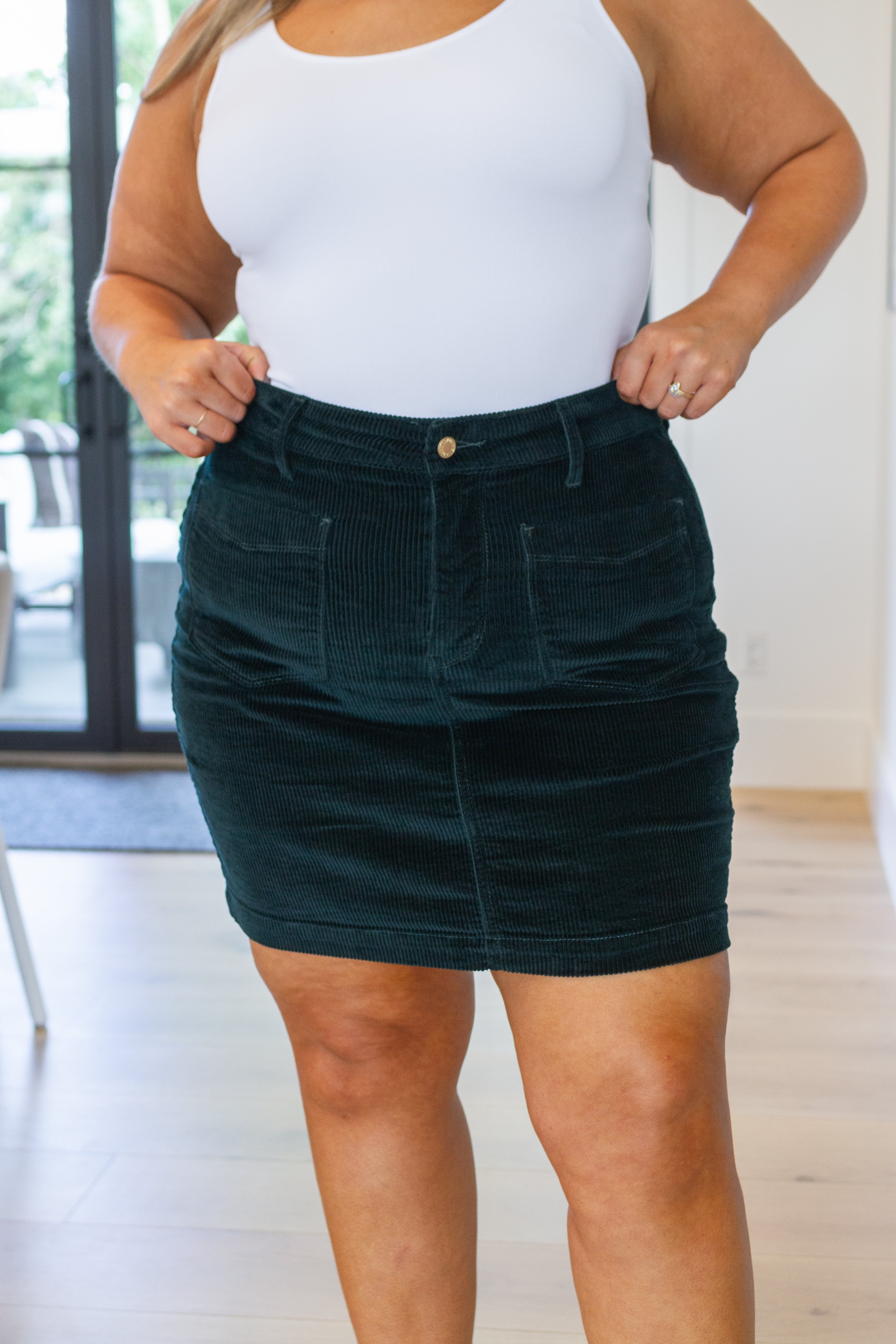 Melinda Corduroy Patch Pocket Skirt in Emerald - The Sapphire Star