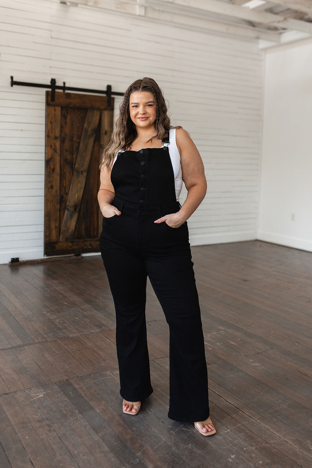 Imogene Control Top Retro Flare Overalls in Black - The Sapphire Star