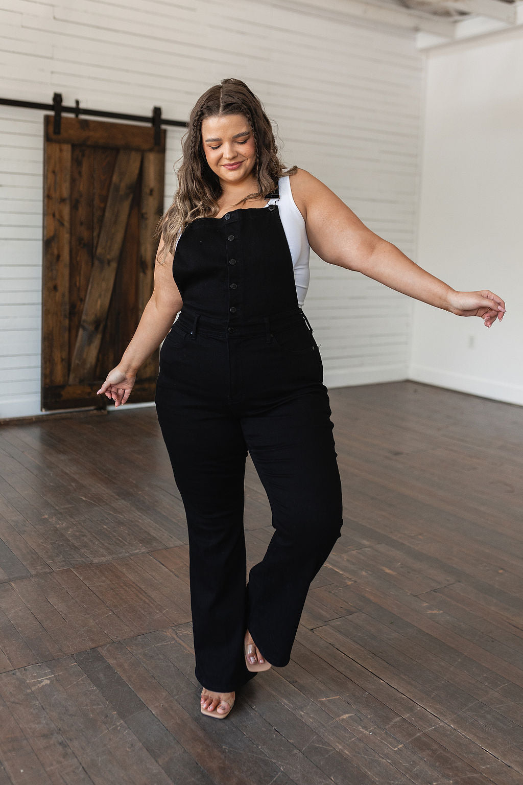 Imogene Control Top Retro Flare Overalls in Black - The Sapphire Star