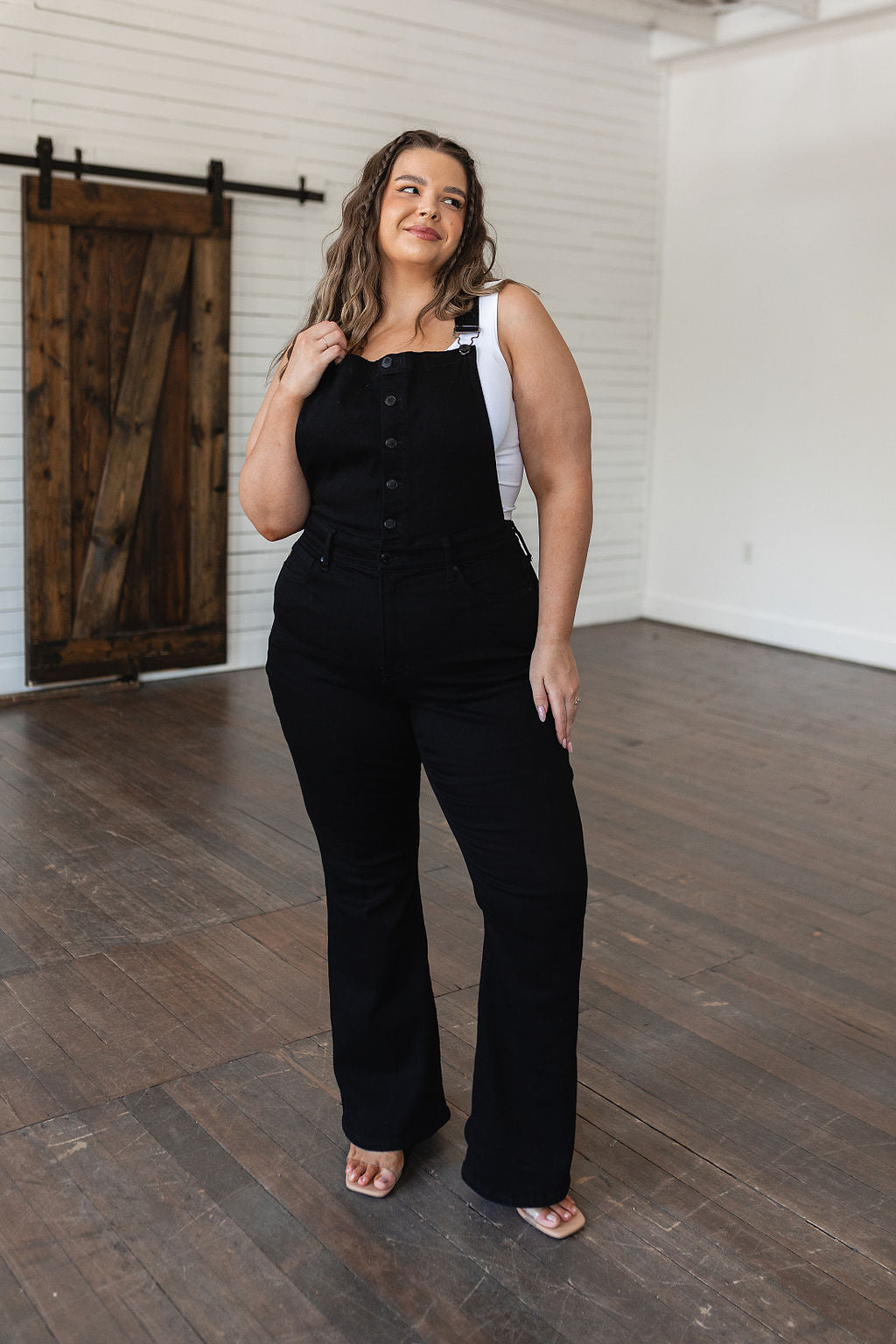 Imogene Control Top Retro Flare Overalls in Black - The Sapphire Star