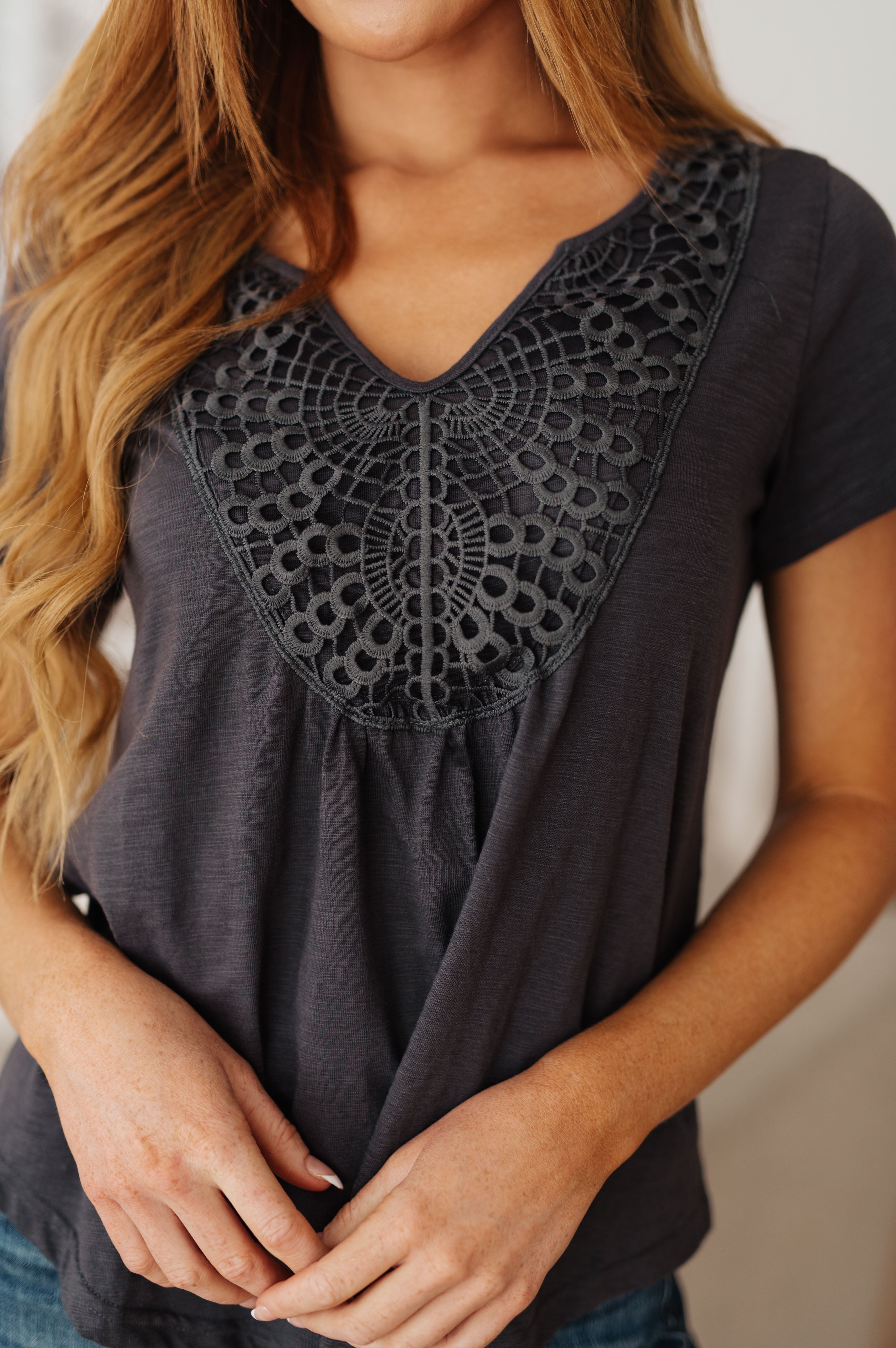 In the Detail Crocheted Accent Top - The Sapphire Star