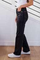 Joan High Rise Control Top Straight Jeans in Washed Black - The Sapphire Star