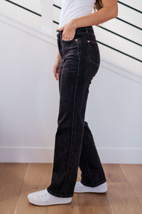 Joan High Rise Control Top Straight Jeans in Washed Black - The Sapphire Star