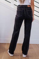 Joan High Rise Control Top Straight Jeans in Washed Black - The Sapphire Star