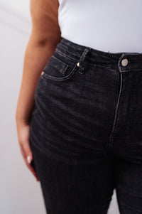 Joan High Rise Control Top Straight Jeans in Washed Black - The Sapphire Star