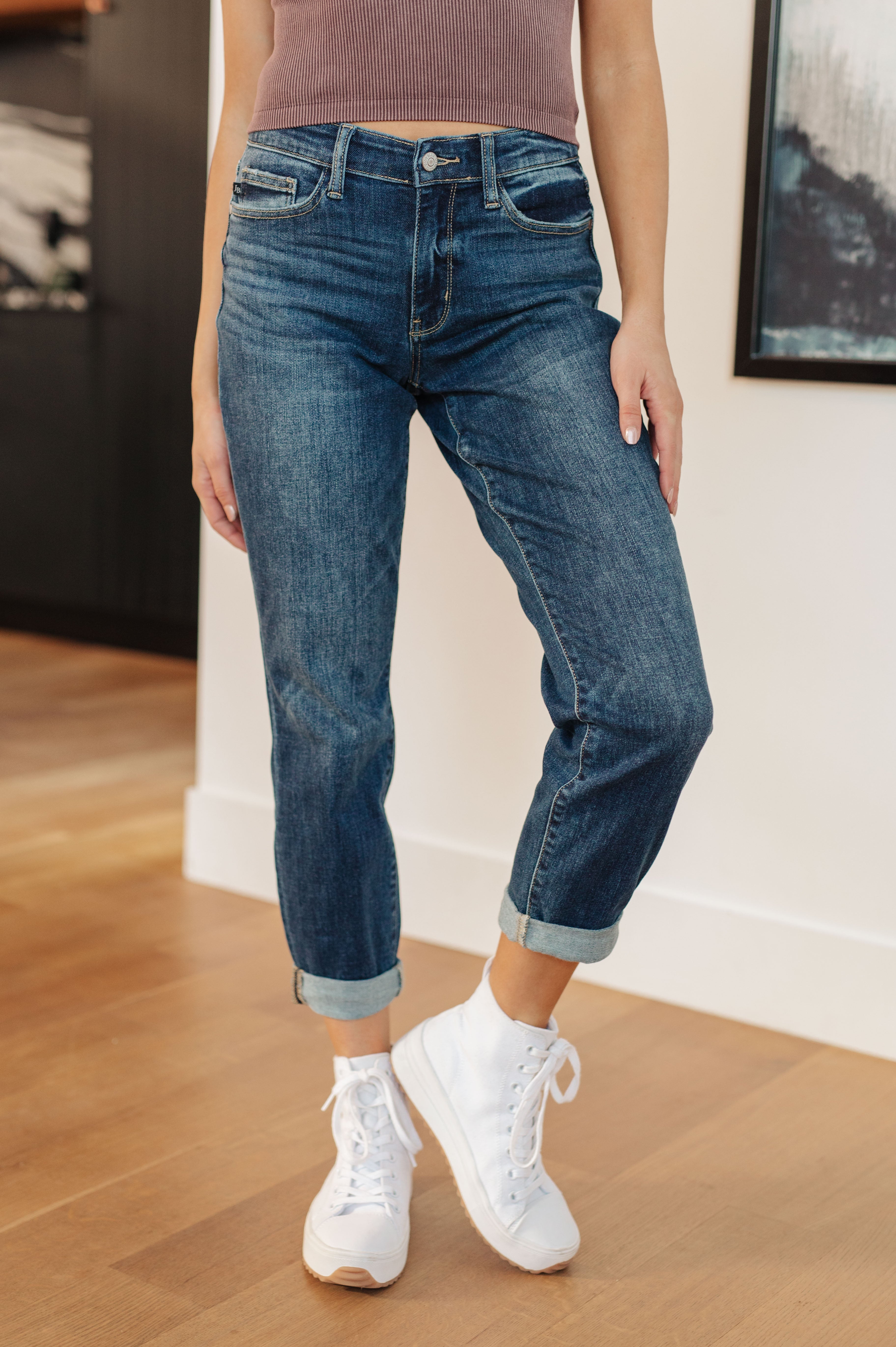 Judy Blue London Midrise Cuffed Boyfriend Jeans - The Sapphire Star