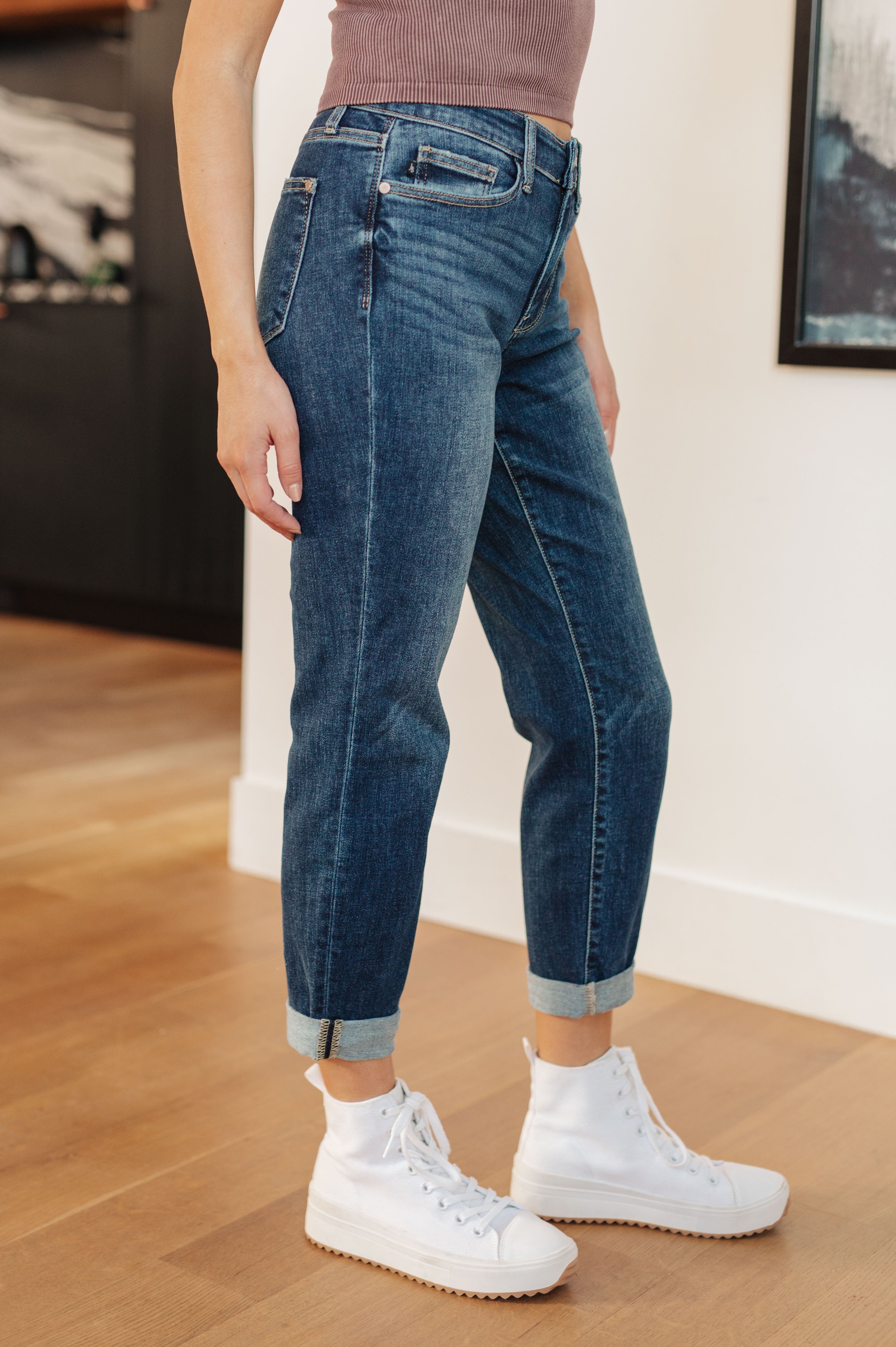 Judy Blue London Midrise Cuffed Boyfriend Jeans - The Sapphire Star