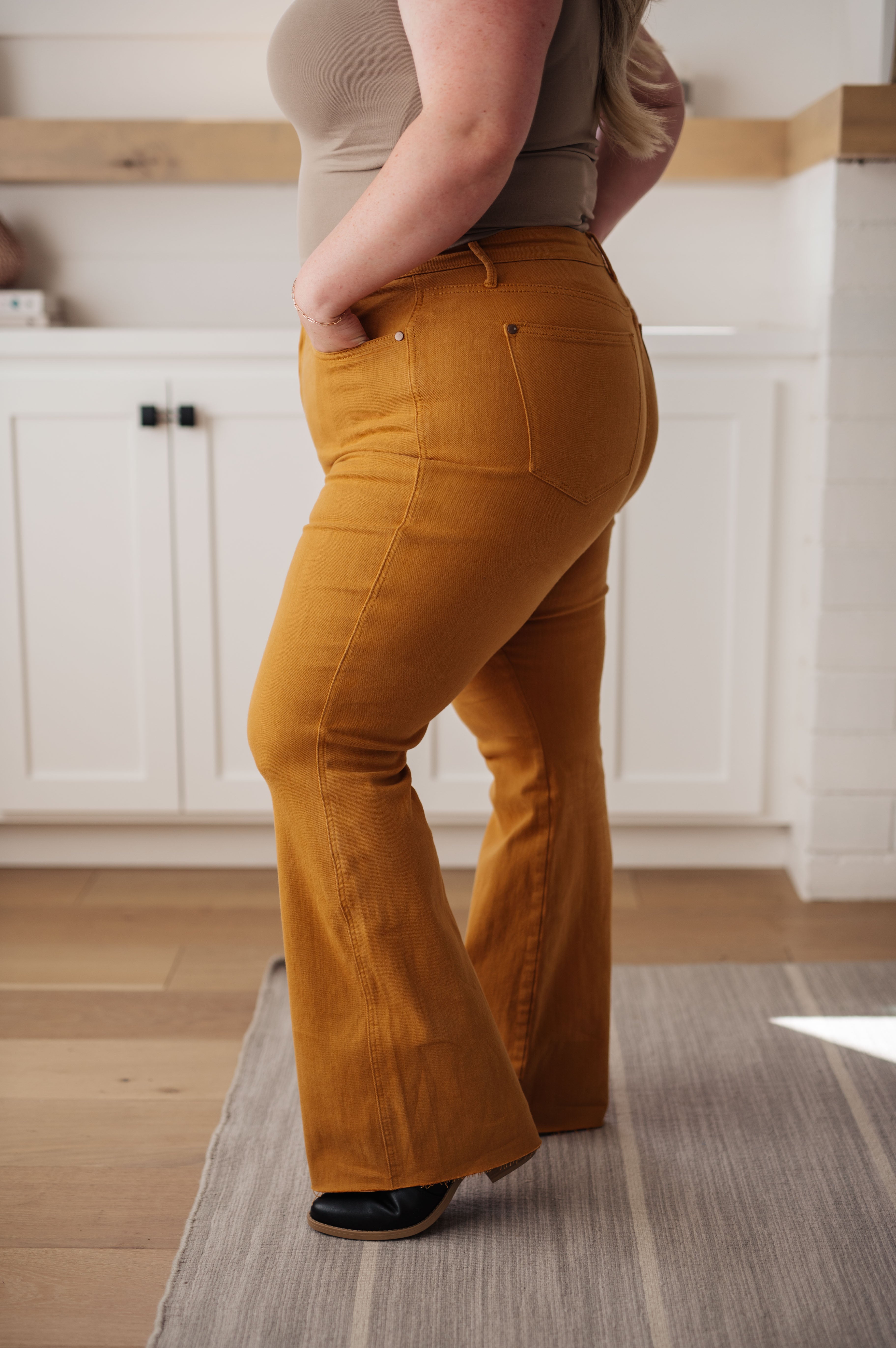 Melinda High Rise Control Top Flare Jeans in Marigold - The Sapphire Star