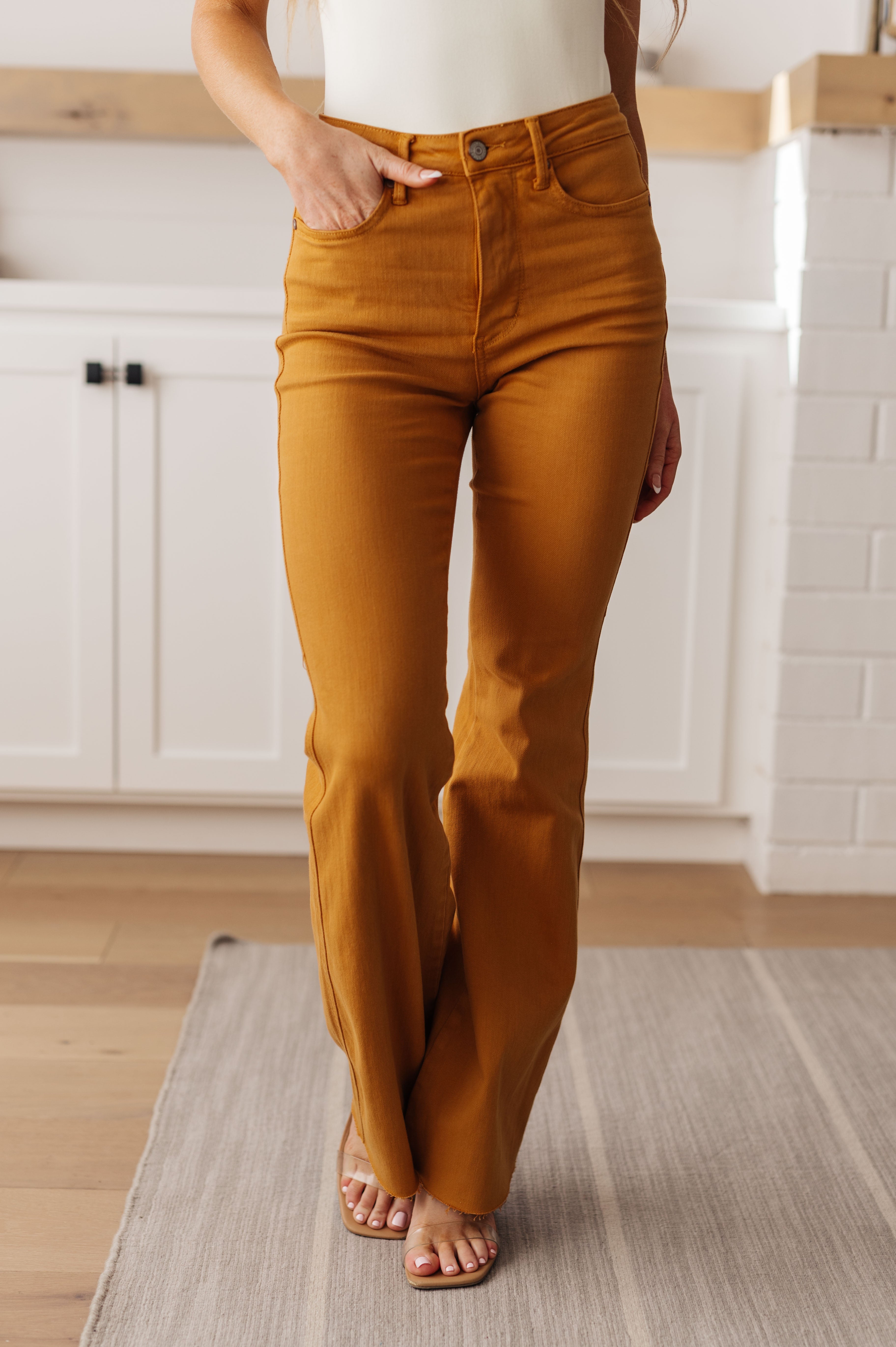 Melinda High Rise Control Top Flare Jeans in Marigold - The Sapphire Star