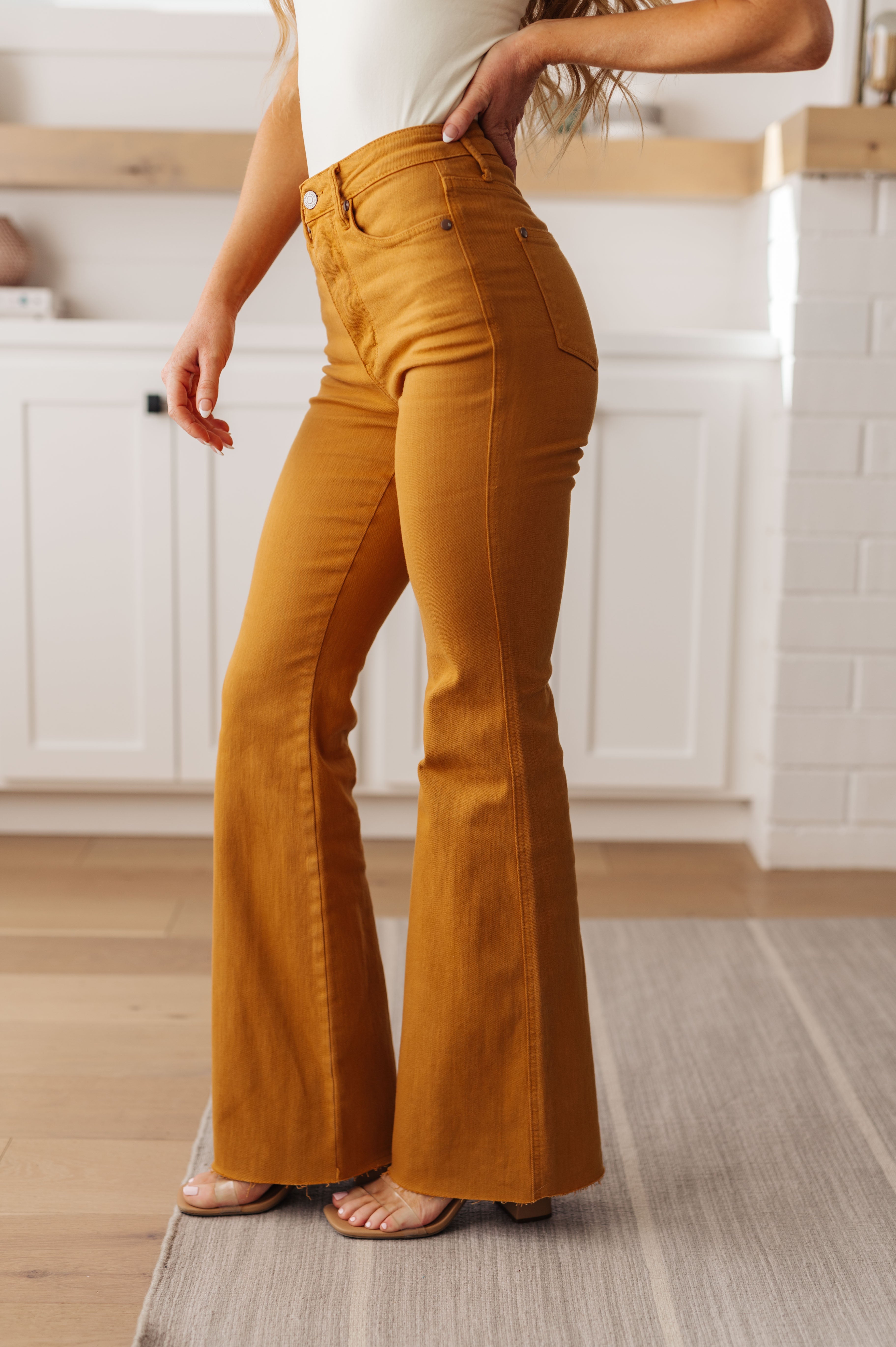 Melinda High Rise Control Top Flare Jeans in Marigold - The Sapphire Star