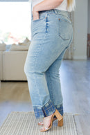 Miranda High Rise Plaid Cuff Vintage Straight Jeans - The Sapphire Star