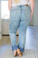 Miranda High Rise Plaid Cuff Vintage Straight Jeans - The Sapphire Star