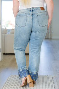 Miranda High Rise Plaid Cuff Vintage Straight Jeans - The Sapphire Star