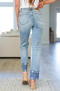 Miranda High Rise Plaid Cuff Vintage Straight Jeans - The Sapphire Star