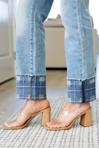 Miranda High Rise Plaid Cuff Vintage Straight Jeans - The Sapphire Star