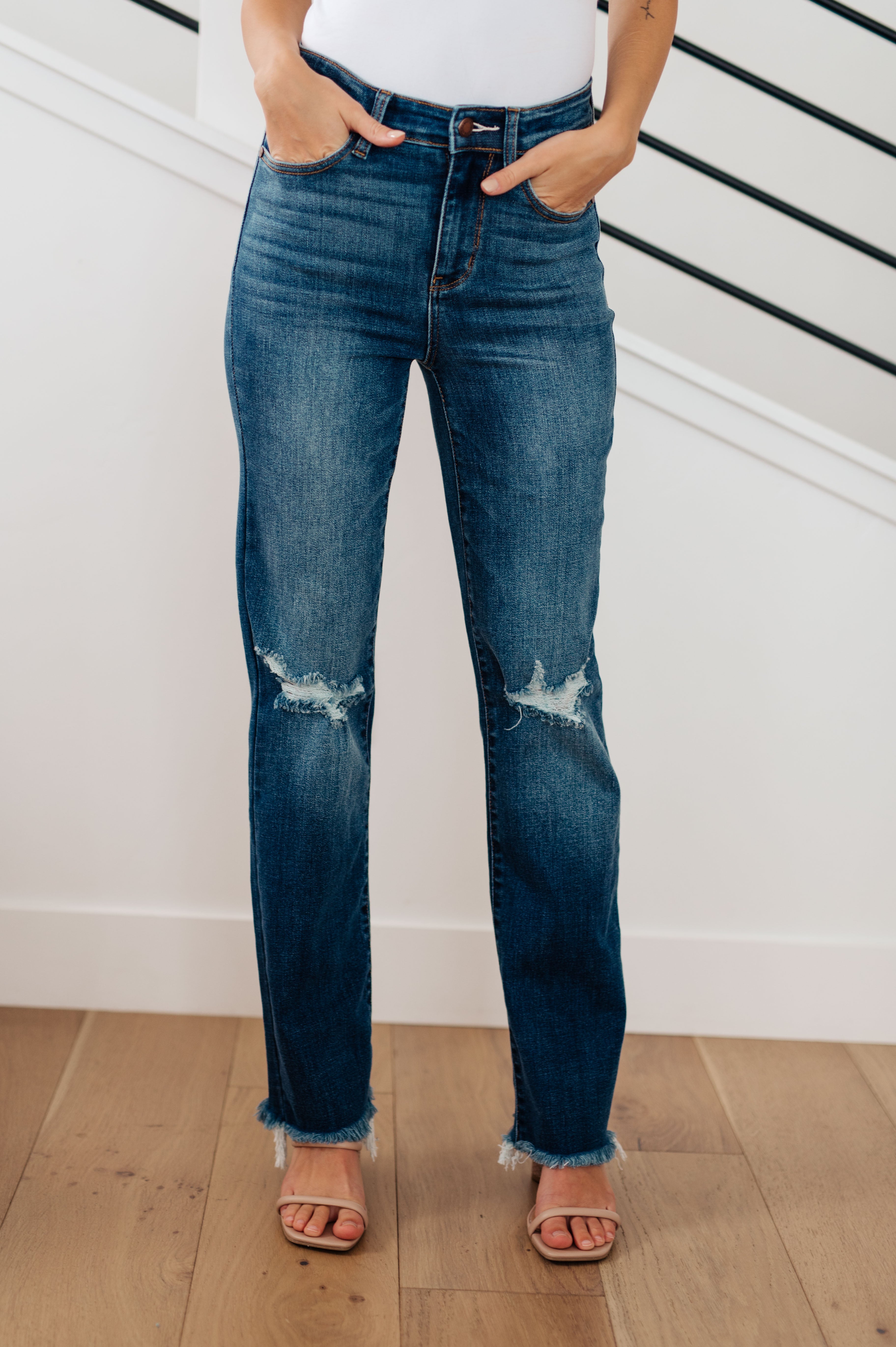 Morgan High Rise Distressed Straight Jeans - The Sapphire Star